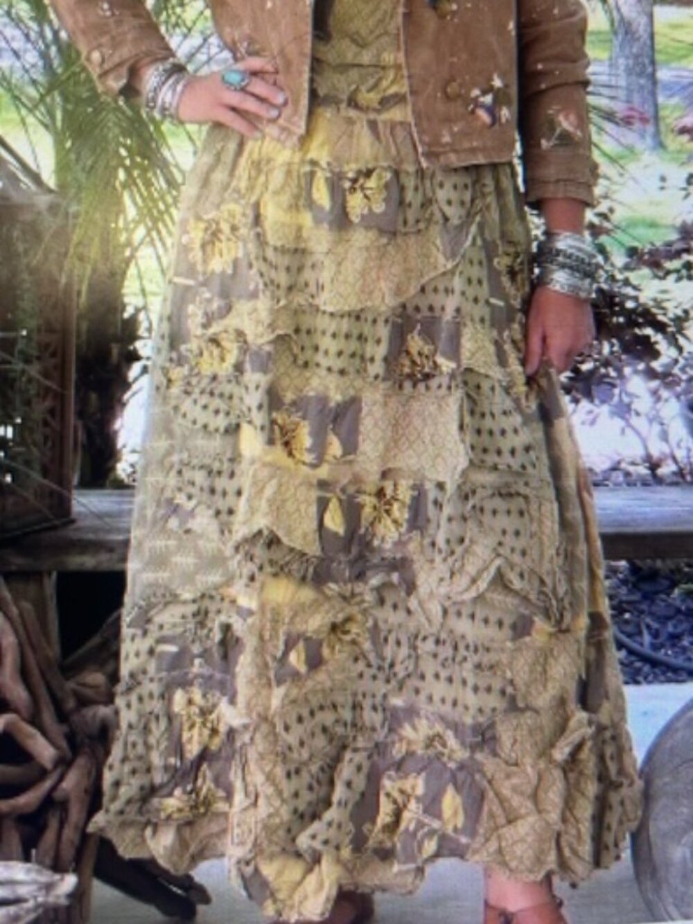 Jaded Gypsy Magnolia Ruffle Tier Cotton Garden Patchwork BoHo Maxi Dress NWT